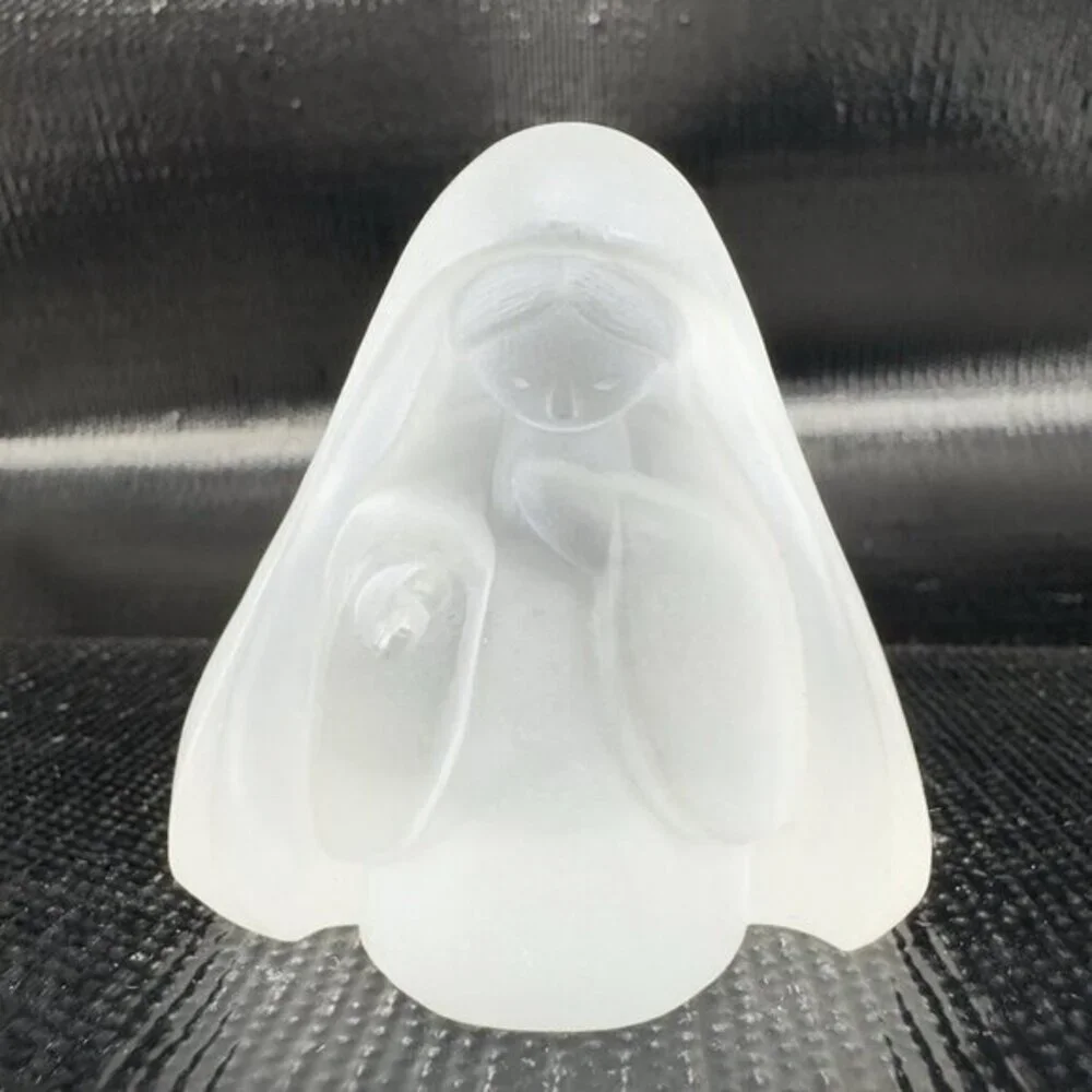 Vintage 1980s Resin Acrylic Clear Satin Frosted Madonna Virgin Mary Figurine VTG